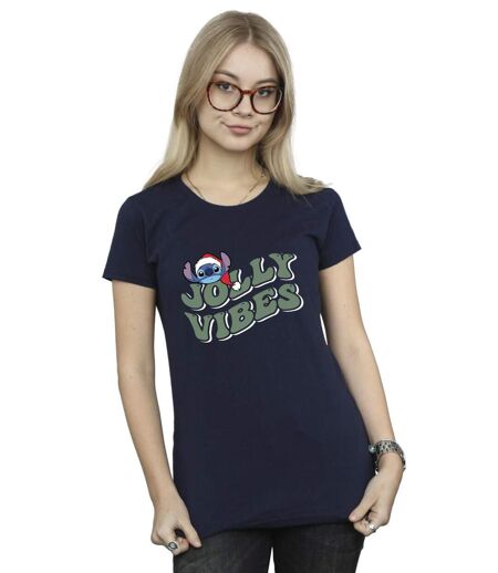 Disney Femmes/Les femmes Lilo & Stitch Jolly Chilling Vibes - T-shirt en coton (Bleu marine) - UTBI26123