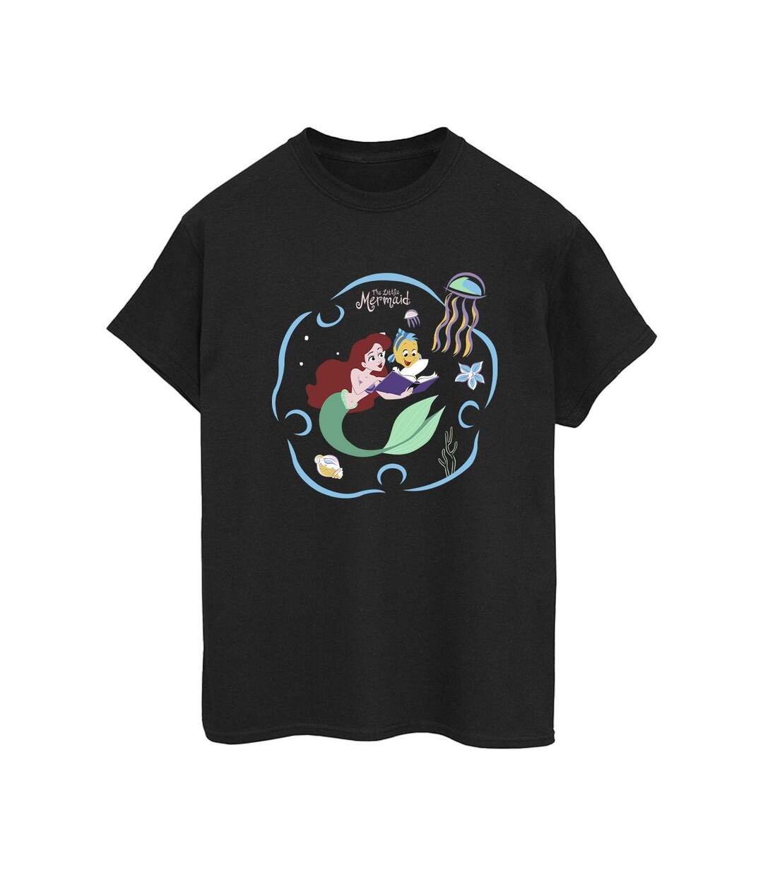 Disney Femme/Les femmes La petite sirène lisant un livre T-Shirt Boyfriend en coton (Noir) - UTBI30983-1