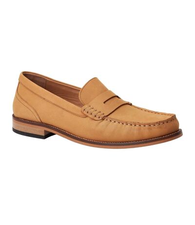 Mens Garfield Leather Penny Loafers Burnt Tan Base London