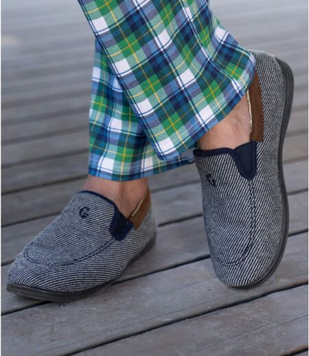 Men's Navy Sherpa-Lined Slippers