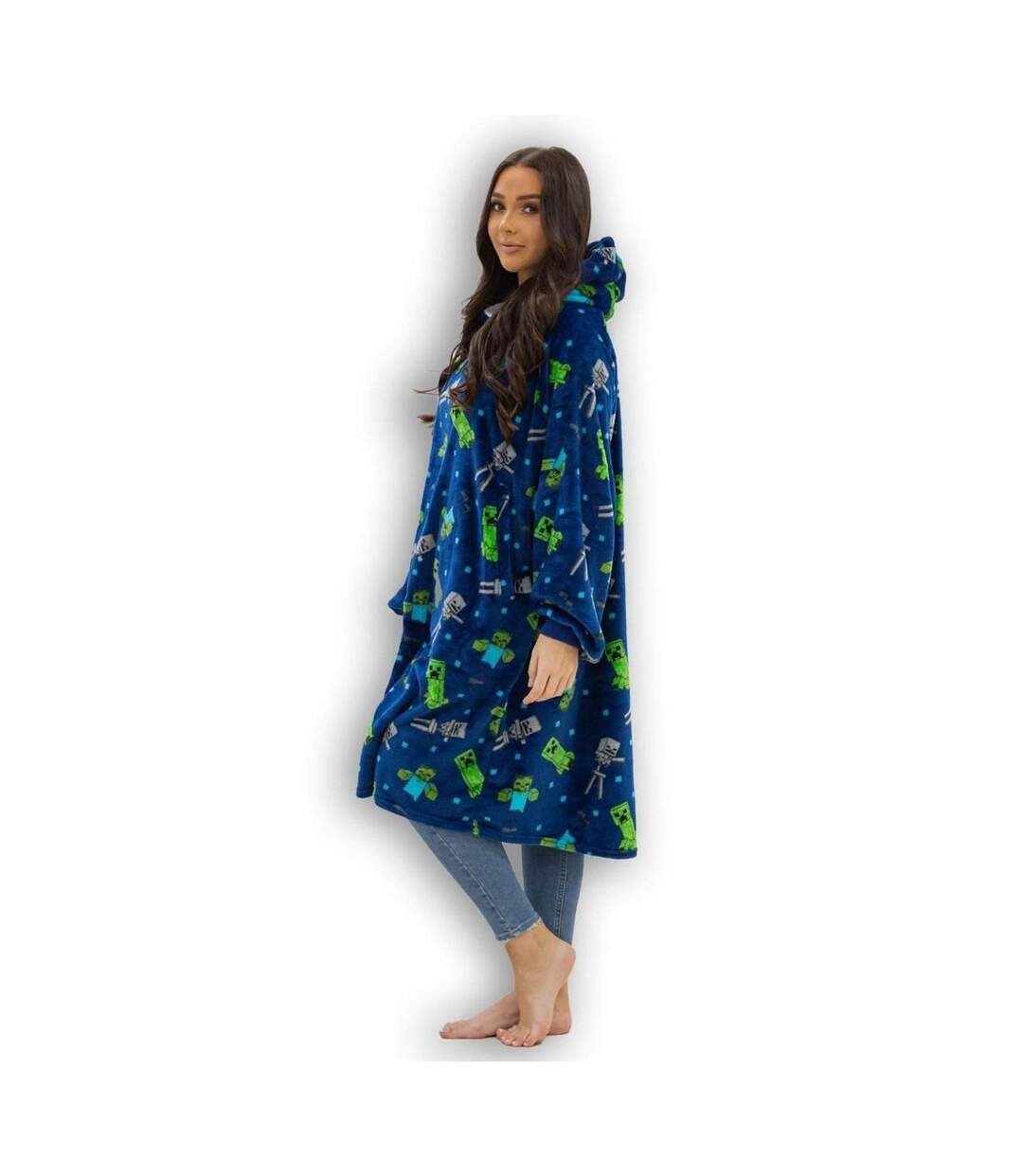 Sweat À Capuche Couverture Creeps Adulte Bleu Vert Gris Minecraft-3