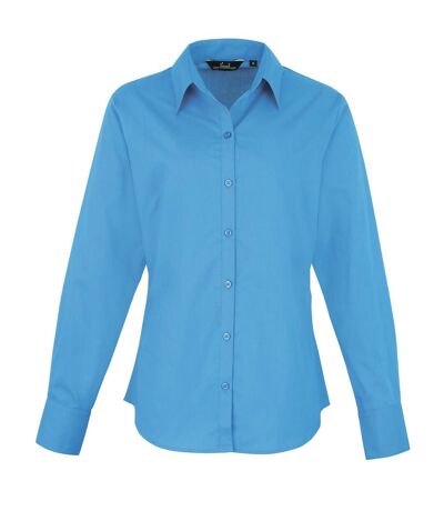 Premier Womens/Ladies Poplin Long Sleeve Blouse / Plain Work Shirt (Sapphire) - UTRW1090