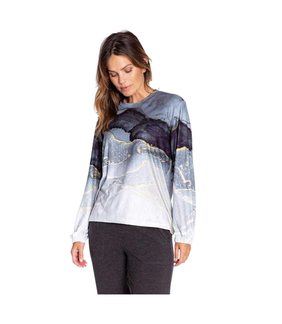 Haut Motif/style Ombré Femme Noir Gris Jaune Or PJ Salvage-1