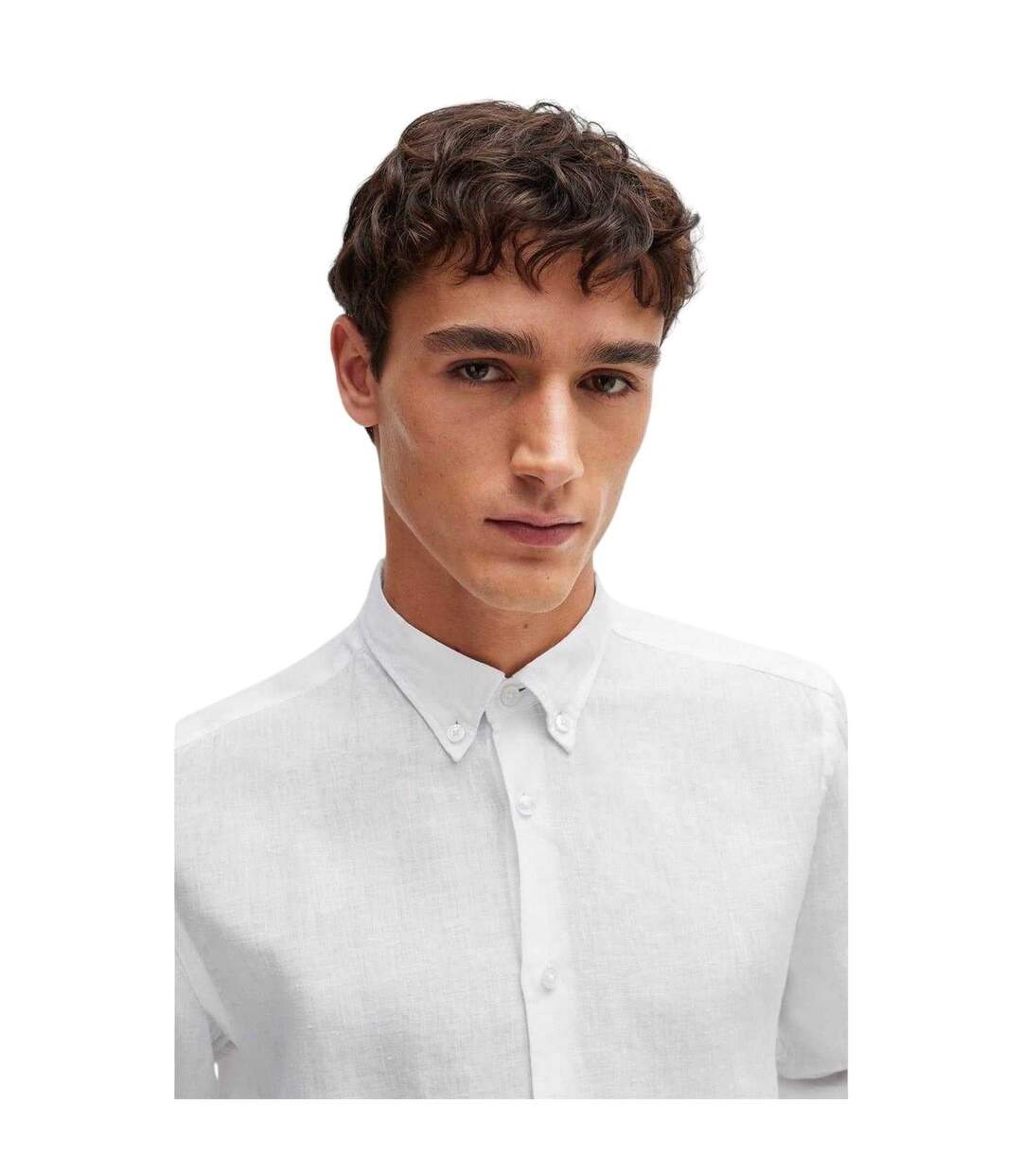 Mens Liam Linen Button-down Shirt White Boss-4