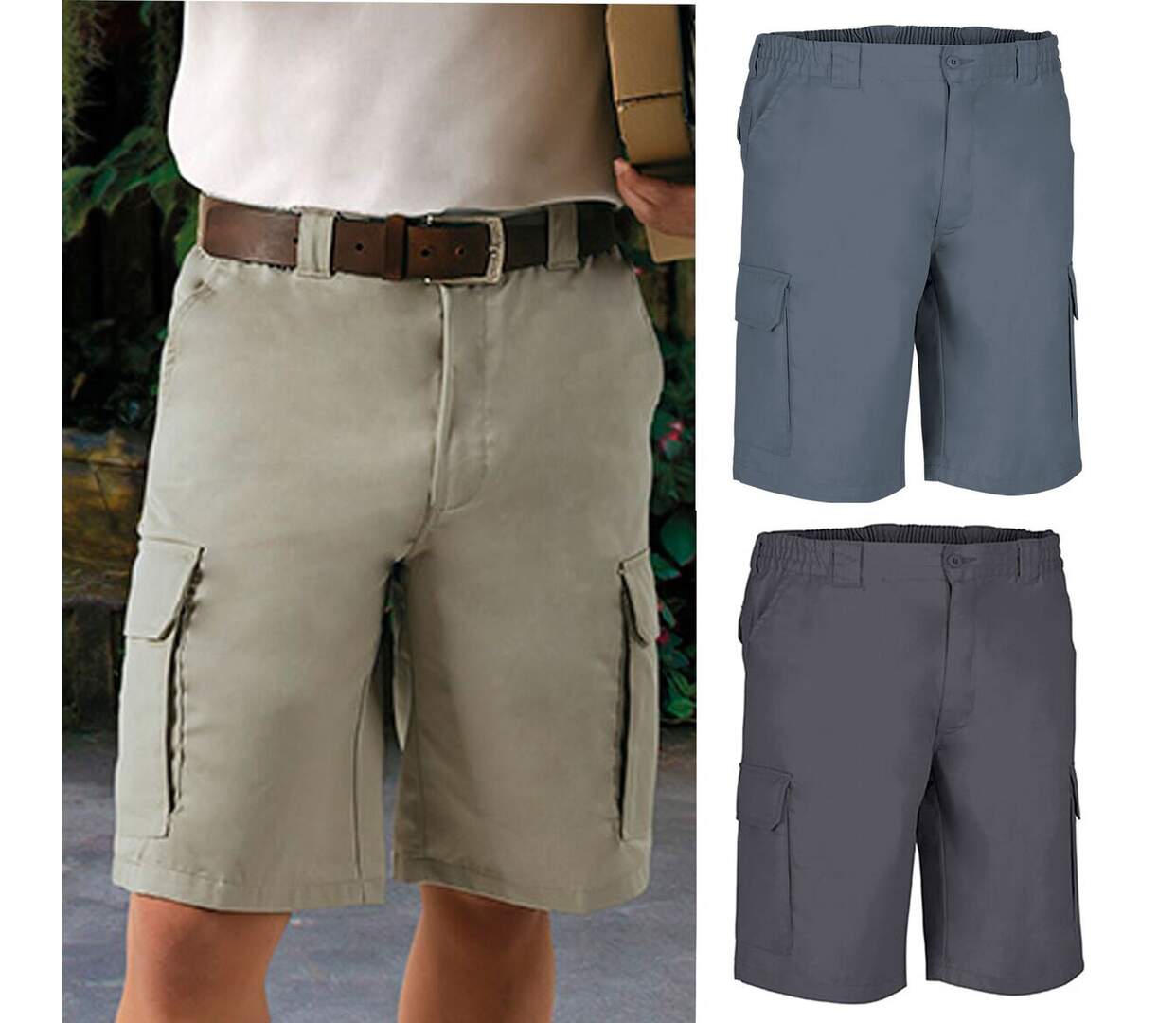 Lot 3 Bermudas pour homme - LAKE - beige - gris ciment - charbon-1