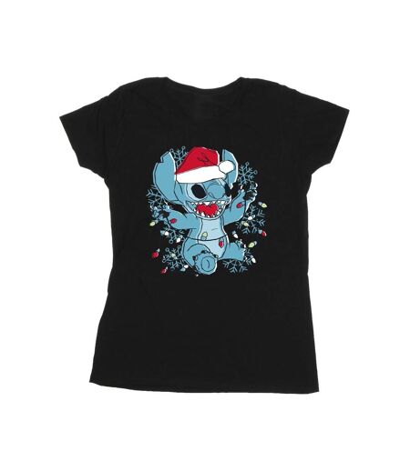 Disney Femmes/Les femmes Lilo And Stitch Christmas Lights - T-shirt en coton à motif d'esquisse (Noir) - UTBI25669