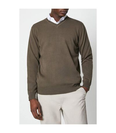 Maine Mens Cotton V Neck Sweater (Khaki Brown)
