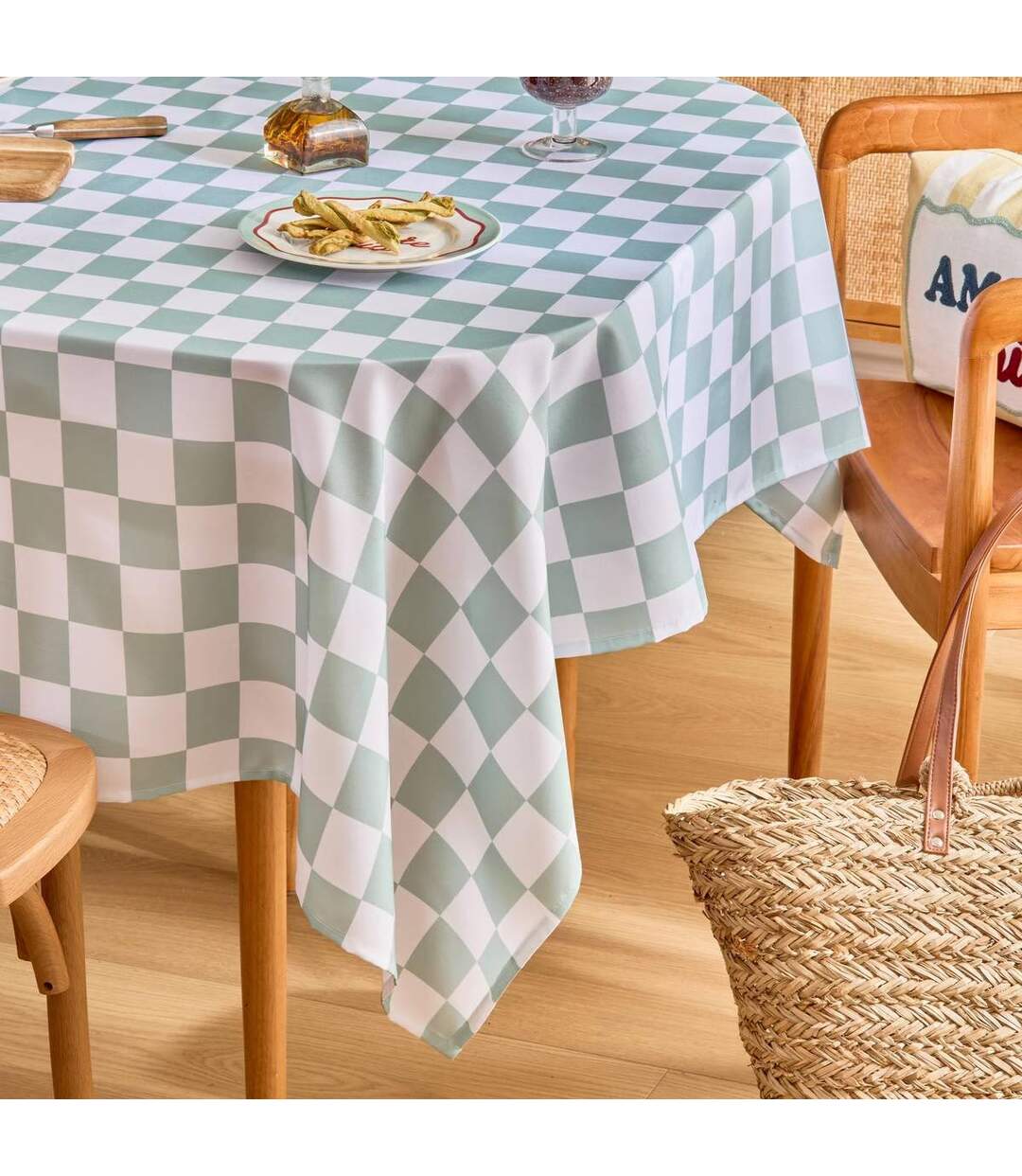 Nappe Antitache Imprimé Della Pasta 150x300cm Vert Céladon-3