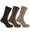 Mens Thermal Non Elastic Wool Blend Socks (2.1 Tog) (Pack Of 3) (Shades Of Brown) - UTMB281