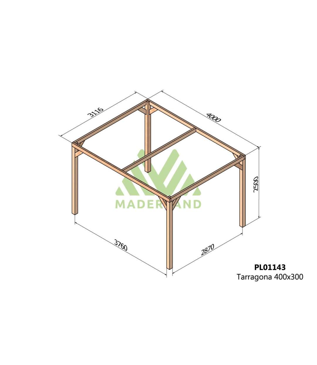 Pergola en bois lamellé-collé Tarragona 400 x 300 cm