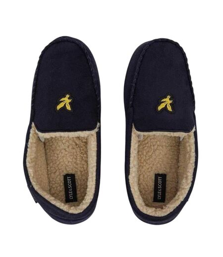 Mens Aspen Faux Suede Moccasin Slippers Navy Lyle & Scott