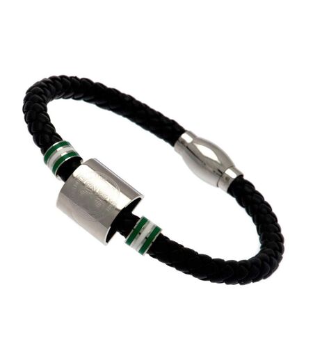 Celtic FC Leather Ring Bracelet (Black/Steel) (One Size)