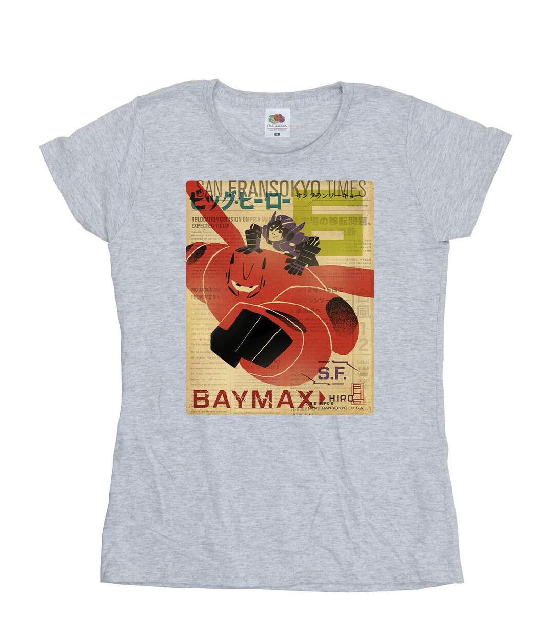 Disney - T-shirt BIG HERO BAYMAX FLYING BAYMAX NEWSPAPER - Femme (Gris chiné) - UTBI13049-1
