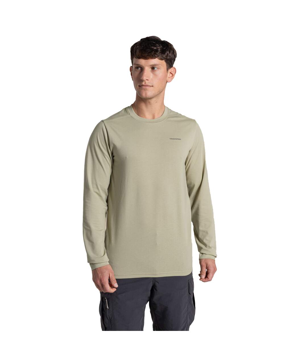 T-shirt Uni Manches Longues Abel Homme Vert Kaki Pâle Craghoppers-1