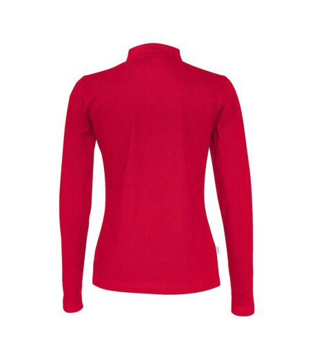 Womens/ladies Pique Long-sleeved Polo Shirt Red Cottover