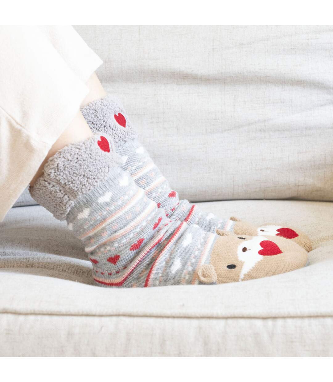 Isotoner Chaussettes d'intérieur femme en maille, doublé sherpa, antidérapante-2