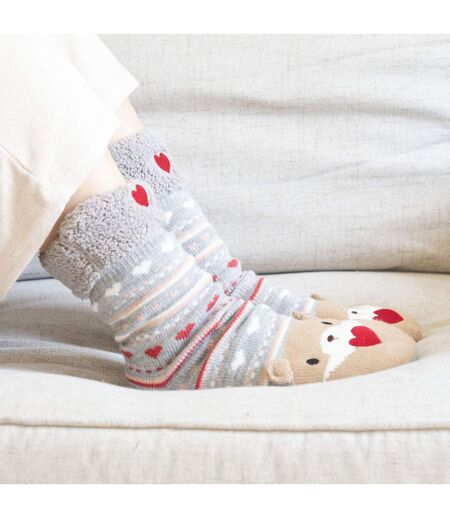 Isotoner Chaussettes d'intérieur femme en maille, doublé sherpa, antidérapante