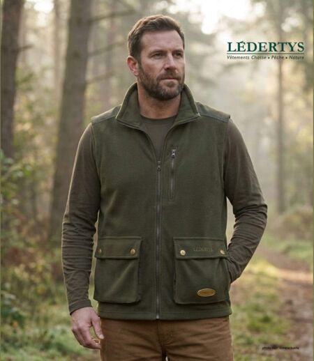 Gilet de chasse polaire LEDERTYS LY0304 Kaki – Chaleur, Robustesse et Liberté de Mouvement