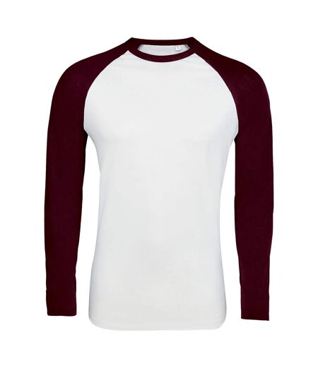 SOLS Mens Funky Contrast Long Sleeve T-Shirt (White/Burgundy) - UTPC3513