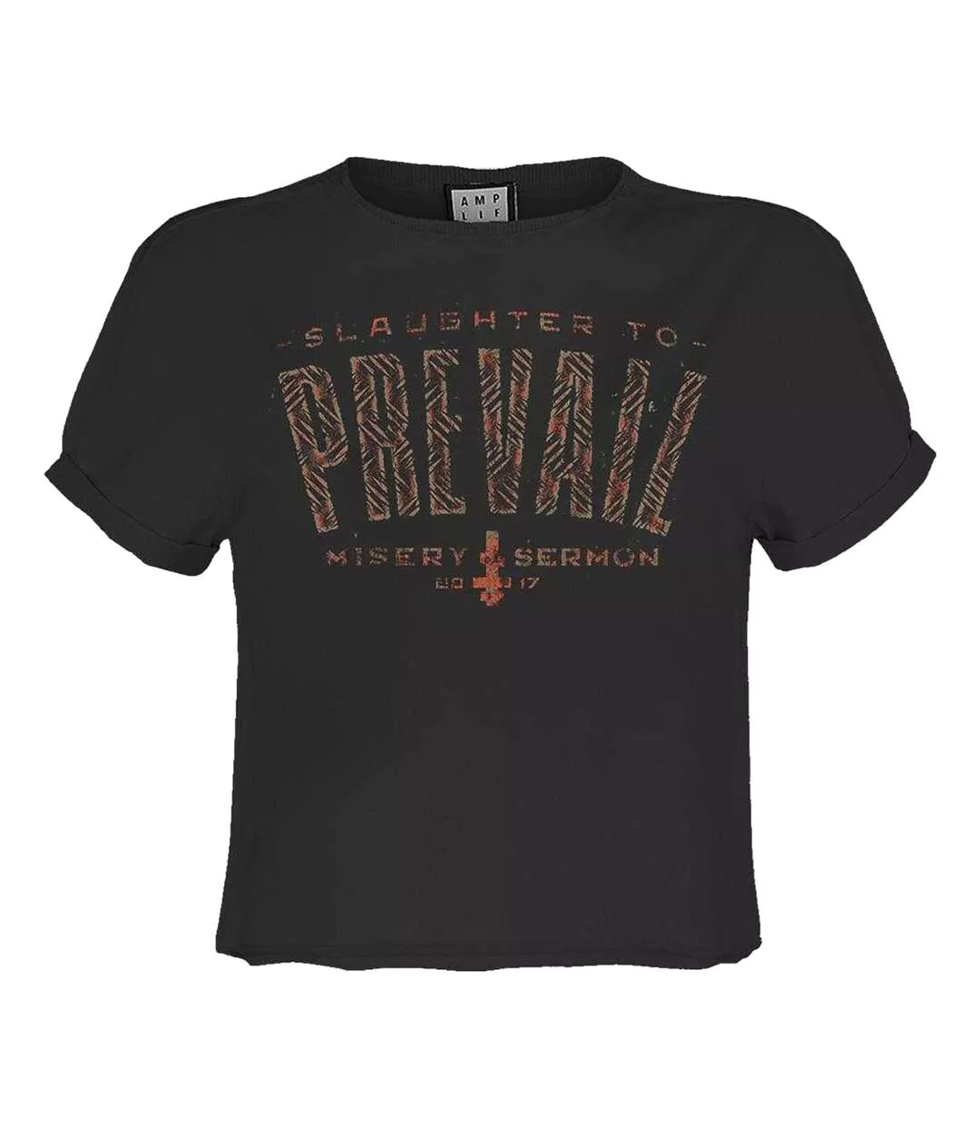 Womens/ladies Animal Print Slaughter To Prevail Logo Crop Top Charcoal Amplified-1