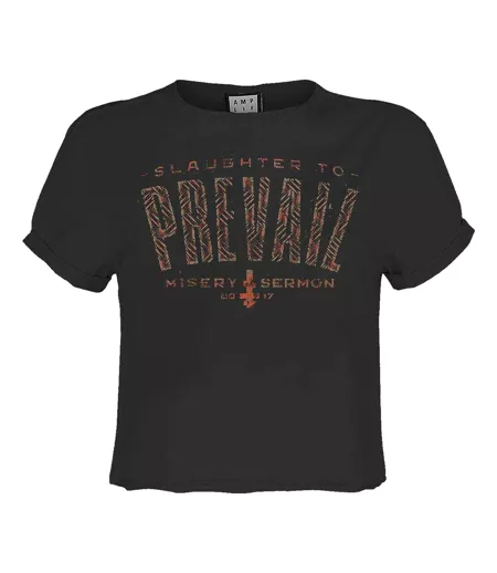Womens/ladies Animal Print Slaughter To Prevail Logo Crop Top Charcoal Amplified