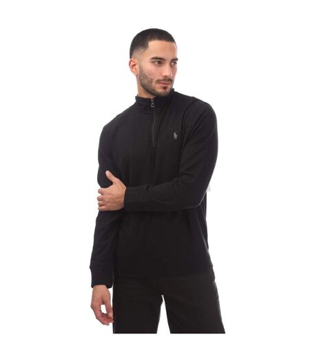 Mens Double Knit Quarter Zip Sweatshirt Black Ralph Lauren