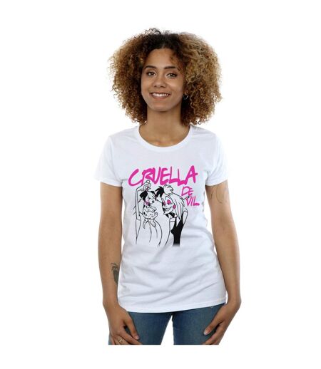 Disney Femme/Ladies - T-shirt en coton à collier Cruella De Vil (Blanc) - UTBI44538