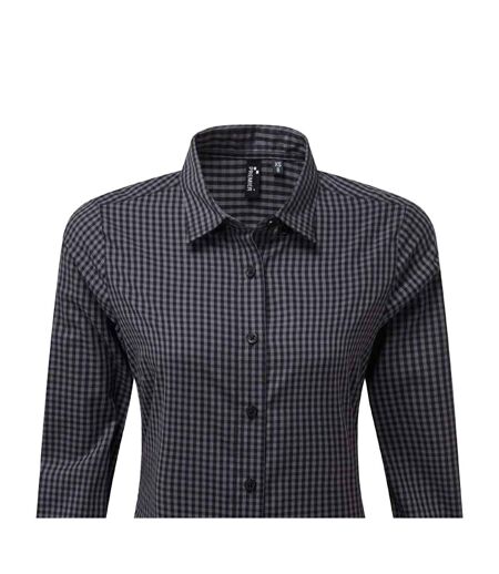 Premier Womens/Ladies Maxton Check Long Sleeve Shirt (Steel/Black) - UTPC3908