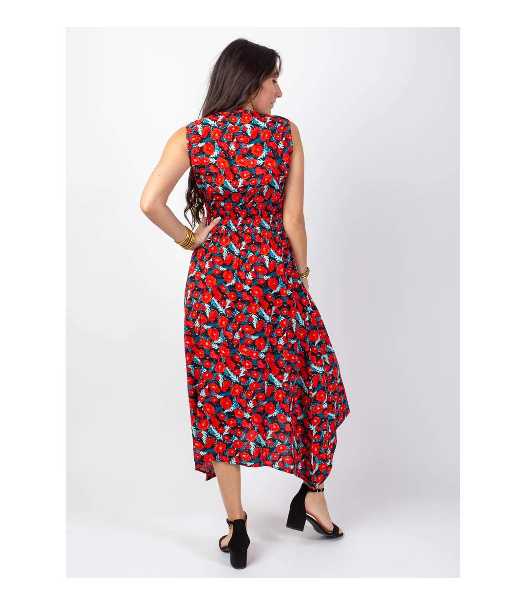 Robe longue asymétrique AMELIA imprimé fleuri Coton Du Monde