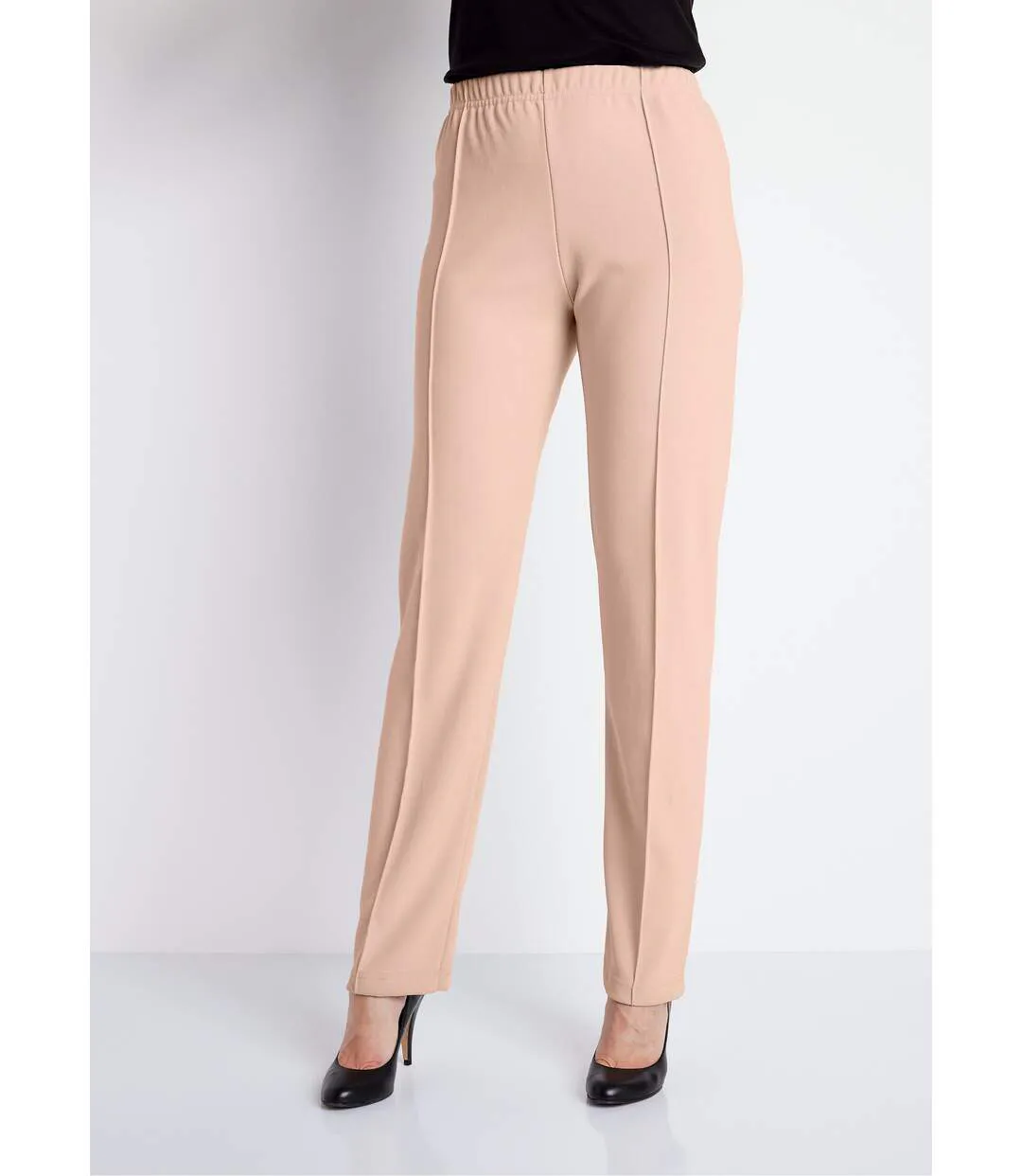 Pantalon droit taille élastiquée maille côtelée-1