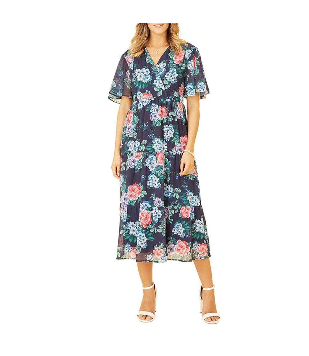 Robe Mi-longue Motif/style Floral Femme Bleu Marine Yumi-4