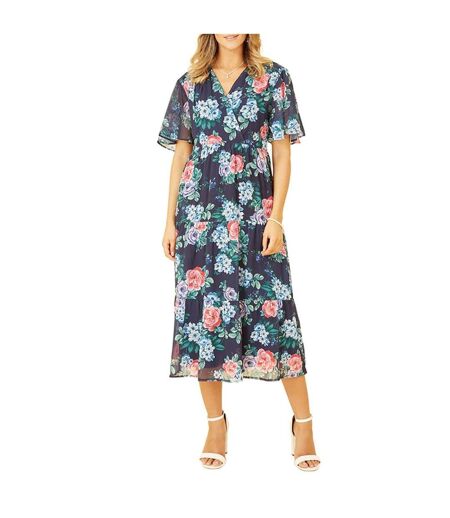 Robe Mi-longue Motif/style Floral Femme Bleu Marine Yumi