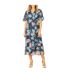 Robe Mi-longue Motif/style Floral Femme Bleu Marine Yumi-4