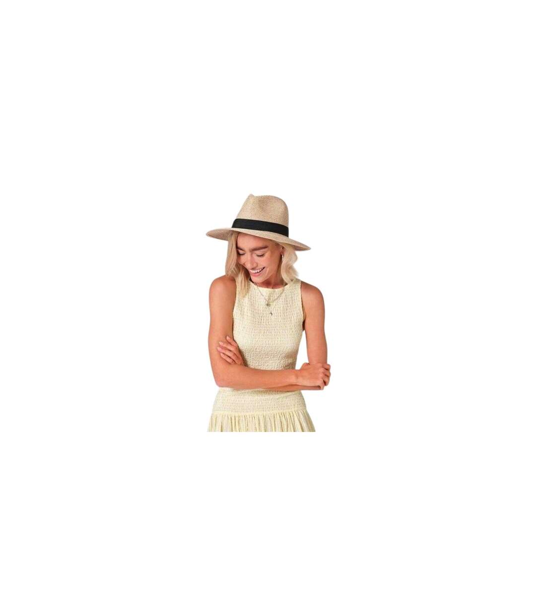 Fédora En Paille À Bord Large Adulte Beige Noir Beechfield-1