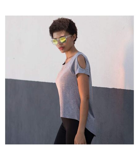 SF Womens/Ladies Plain Short Sleeve T-Shirt With Drop Detail (Heather Grey)