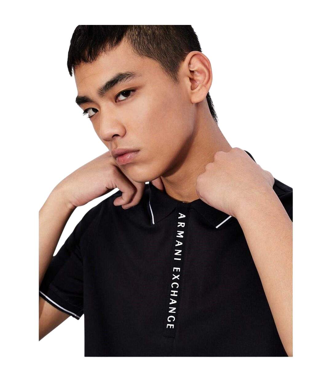 Mens Stripe Quarter Zip Polo Shirt Dark Navy Armani Exchange-3