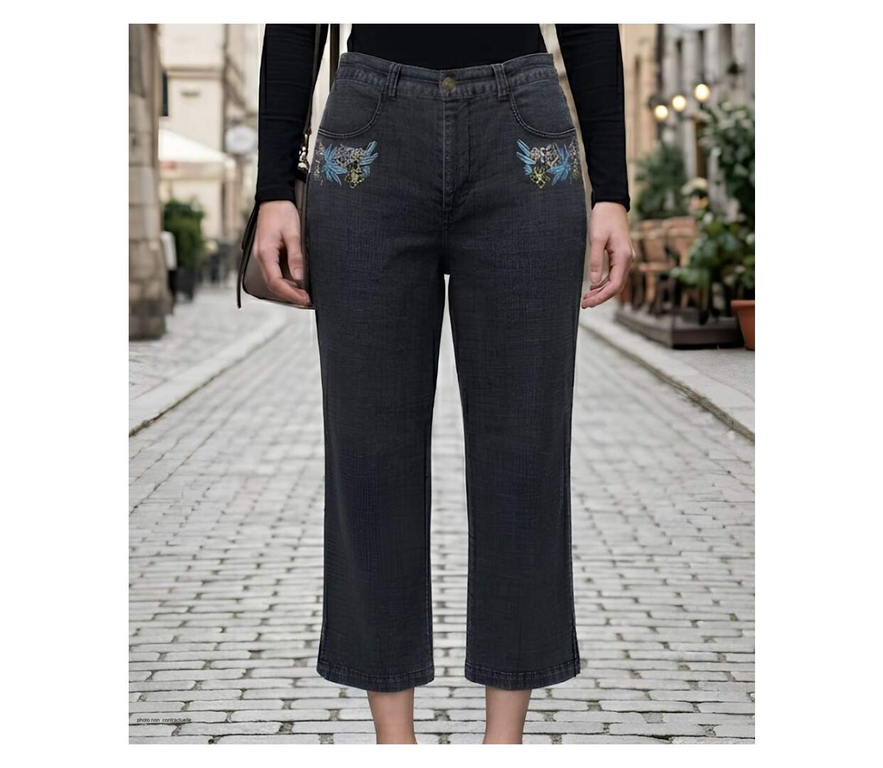 MAYFLOWER SE1103 : Pantacourt fantaisie stone washed stretch pour un confort estival absolu-1