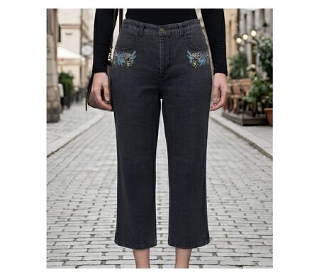 MAYFLOWER SE1103 : Pantacourt fantaisie stone washed stretch pour un confort estival absolu