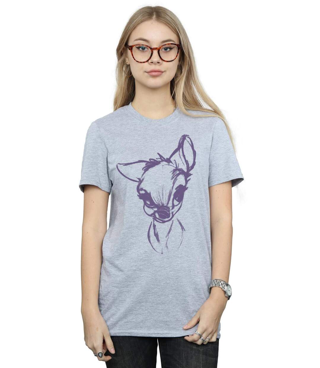 Disney T-shirt boyfriend en coton Motivation Bambi Femmes/Ladies (Gris sportif) - UTBI18217-2