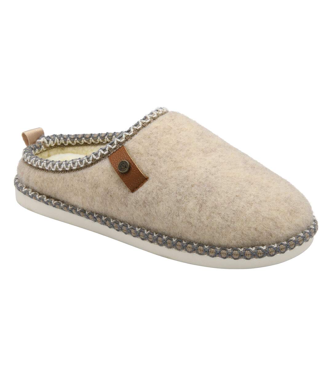 Ladies Felt Look Mule Slippers Grey Oatmeal Warm Plush UK 3-8-4