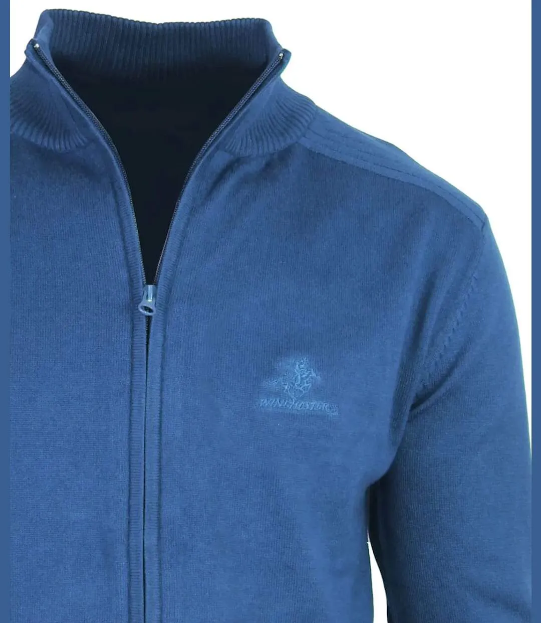 Cardigan Zippé Homme Bleu Winchester 100% Coton Doux & Confortable-4