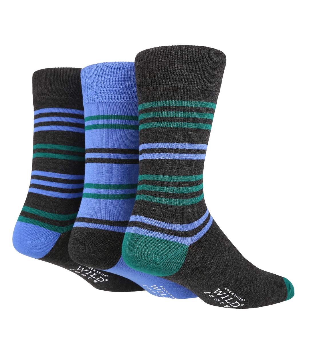 Wild Feet - 3 Paires Chaussettes Homme | Chaussettes Bambou Unies et Rayures-1