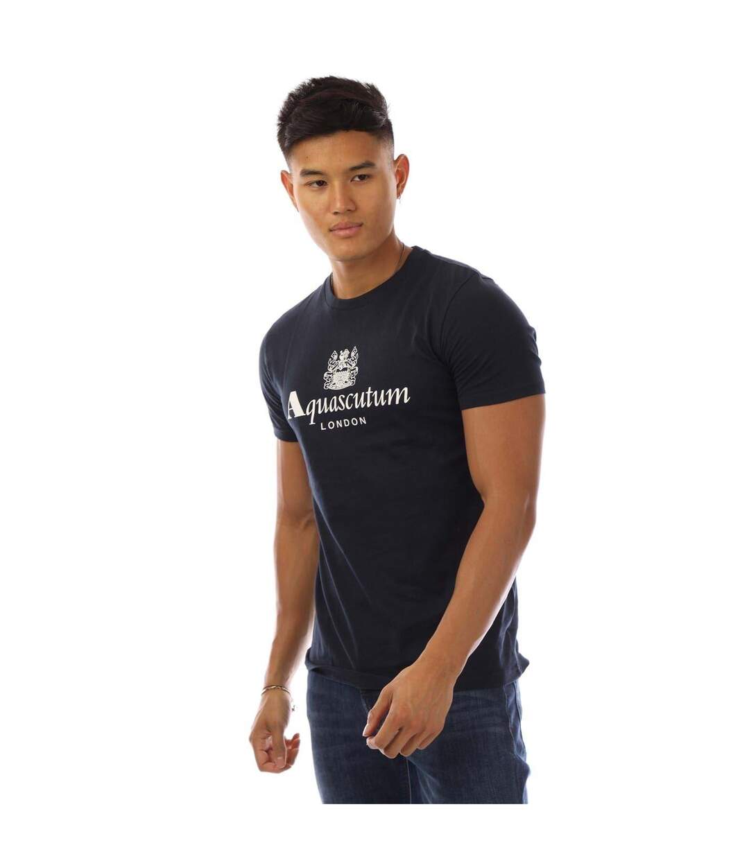 T-shirt Motif/style Logo Homme Bleu Marine Blanc Aquascutum-2