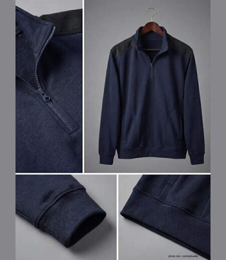 CHALLENGER PIERRO6 — Sweat molleton col camionneur bleu marine : chaleur et résistance