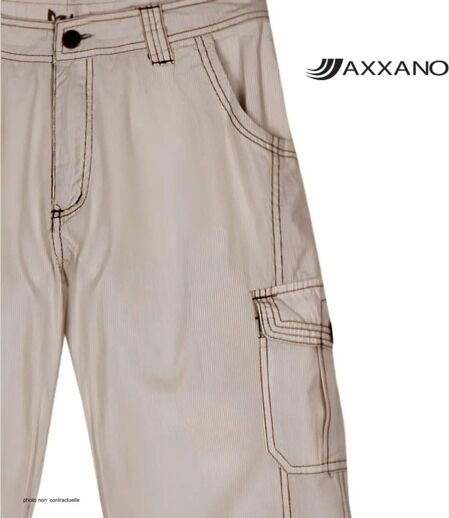 AXXANO AE1271B - Pantacourt femme à rayures beige et blanc en pur coton