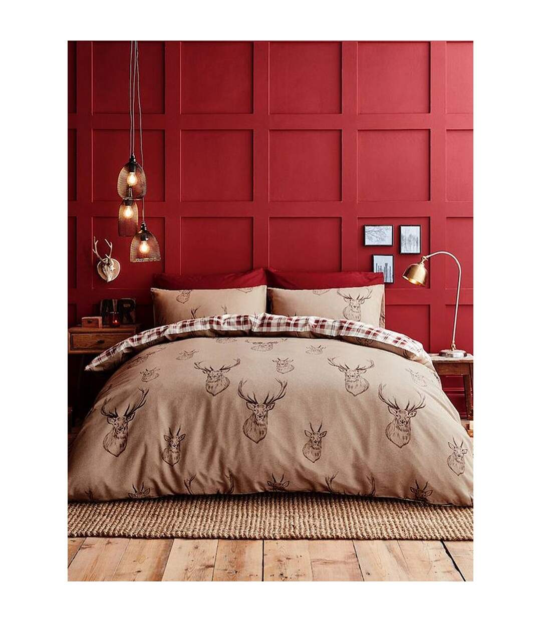 Stag duvet cover set beige/cream/red Catherine Lansfield-1