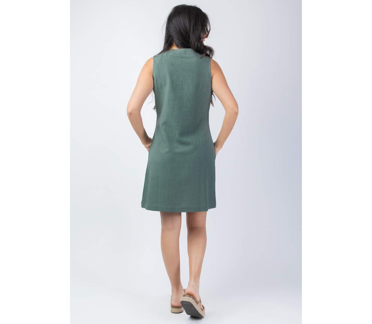 Robe coupe droite unie Ondine kaki Coton Du Monde-4