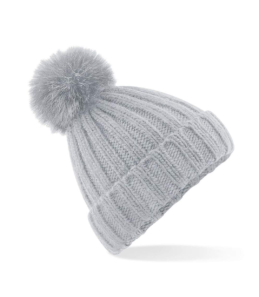 Bonnet à pompon en maille épaisse - Adulte - B413 - gris clair