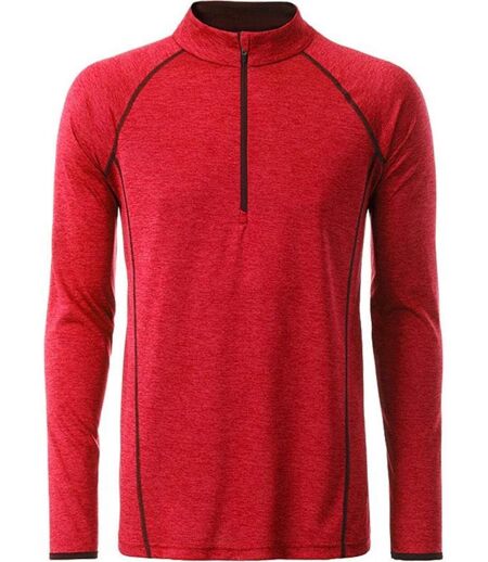 Maillot running respirant manches longues - Homme - JN498 - rouge mélange