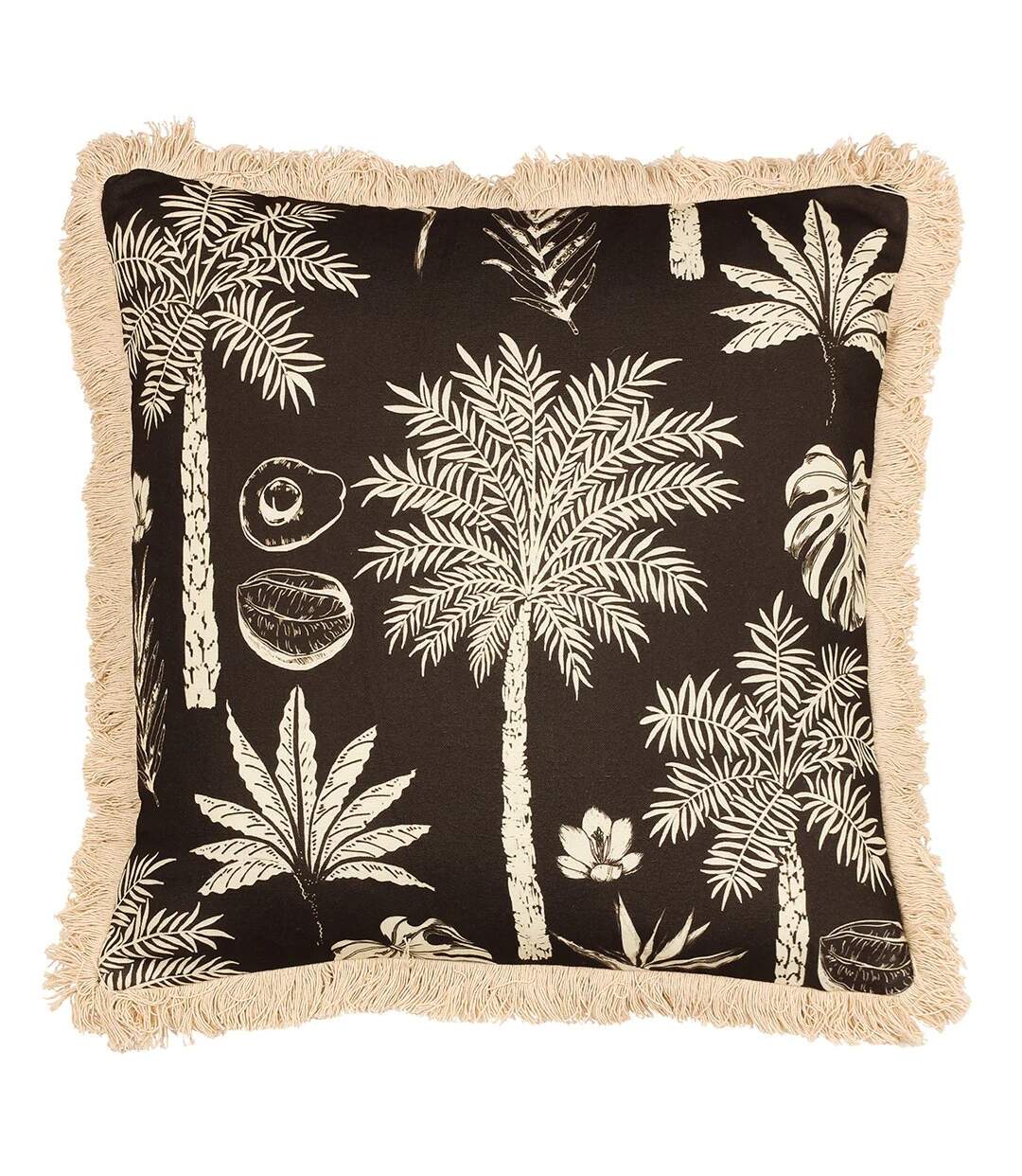 Colonial fringed palm tree cushion cover 45cm x 45cm espresso Paoletti-1